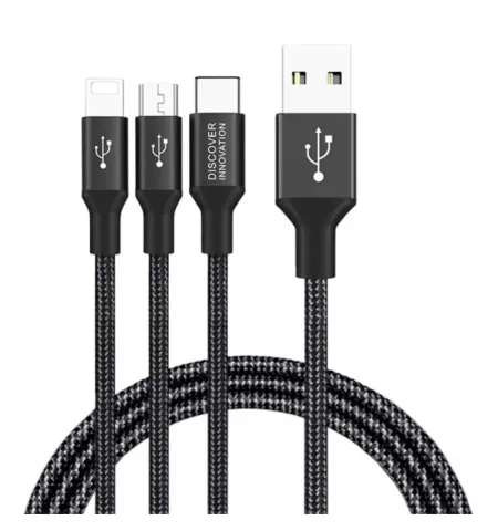 Кабель для зарядки и синхронизации Nillkin Swift, Micro-USB/Type-C/Lightning, USB Type-A/Micro USB, Type-C, Lighting, 1,5м, Чёрный