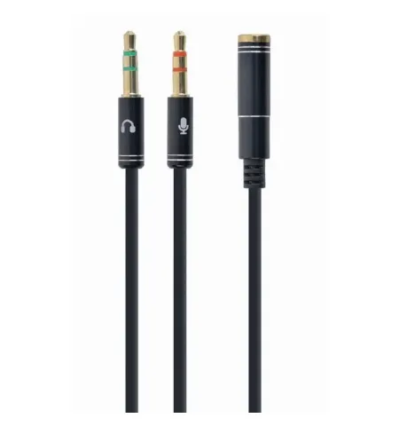 Аудио адаптер Cablexpert CCA-418M, 3.5mm 4-pin (F) - 2x3.5mm 3-pin (M), 0,2м, Чёрный