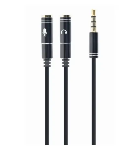 Аудио адаптер Cablexpert CCA-417M, 3.5mm 4-pin (M) - 2x 3.5mm 3-pin (F), 0,2м, Чёрный