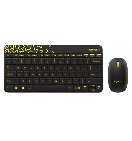 Клавиатура и мышь Logitech MK240, Беспроводное, Чёрный/Жёлтый