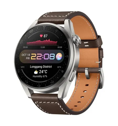 Умные часы Huawei WATCH 3 Pro, 48мм, Корпус Titanium Gray с Коричневым кожаным ремешком
