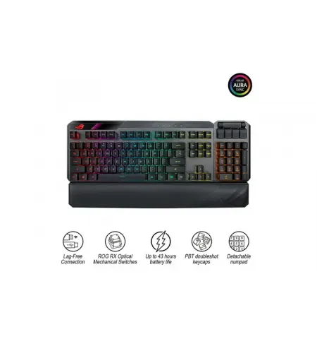 Клавиатура ASUS ROG Claymore II, Беспроводное, Чёрный