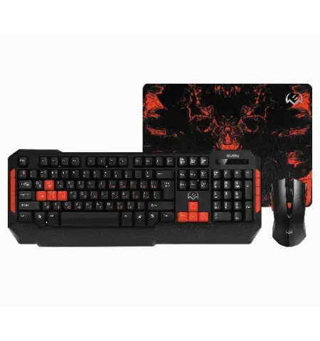 Клавиатура, мышь и коврик для мыши SVEN GS-9000, Проводное, Черный/Красный