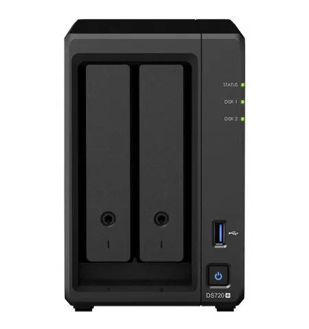 SYNOLOGY  "DS720+", 2-bay, Intel Celeron 4-core 2-2.7Ghz, 2Gb+1Slot, 2x1GbE, 2xM.2 NVMe