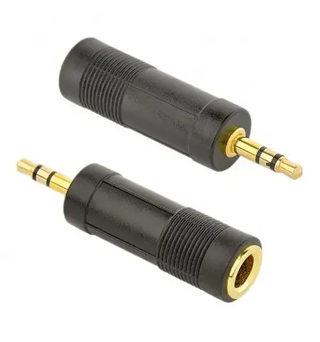 Аудио адаптер Cablexpert A-6.35F-3.5M, 6.35mm 3-pin (F) - 3.5mm 3-pin (M), Чёрный