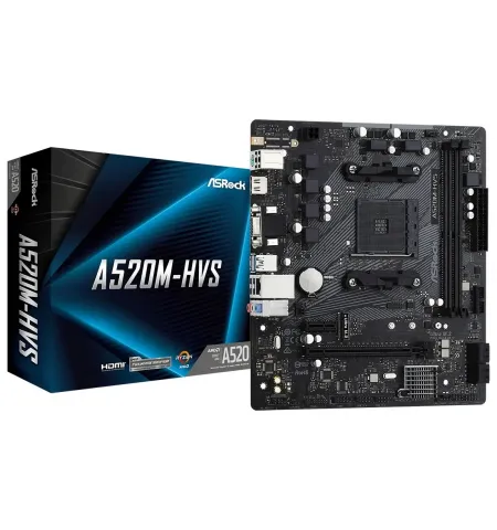 Placa de baza ASRock A520M-HVS, AM4, AMD A520, Micro-ATX
