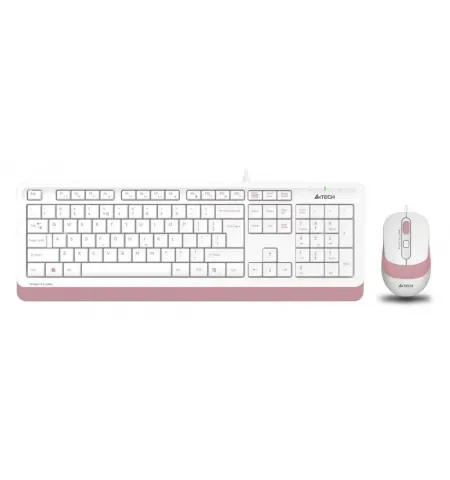 Set Tastatura + Mouse A4Tech F1010, Cu fir, Alb/Roz
