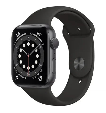 Умные часы Apple Watch Series 6 GPS M00H3, 44мм, Алюминиевый корпус с Черным спортивным ремешком