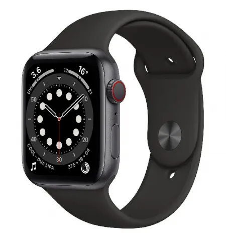 Умные часы Apple Watch Series 6 GPS + Cellular M09H3, 44мм, Корпус из нержавеющей стали с Черным спортивным ремешком