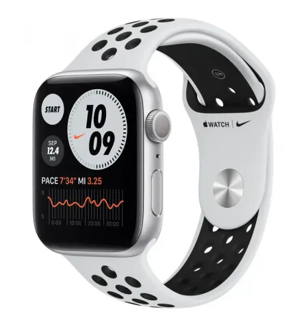 Умные часы Apple Watch Series 6 GPS MG293, 44мм, Алюминиевый корпус с ремешком Platinum/Black Nike Sport