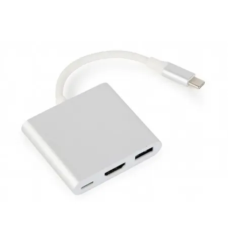 Видеоадаптер Cablexpert A-CM-HDMIF-02-SV, USB-C (M) x USB-C (F) - XHDMI (F) x USB A (F), 0,1м, Серебристый