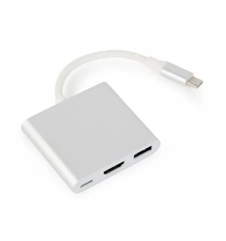 Adaptor Video Cablexpert A-CM-HDMIF-02-SV, USB-C (M) x USB-C (F) - XHDMI (F) x USB A (F), 0,1m, Argintiu