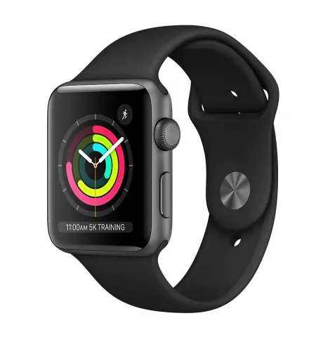 Умные часы Apple Watch Series 3, 42мм, Алюминиевый корпус цвета Space Grey с Черным спортивным ремешком
