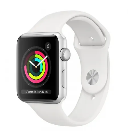 Ceas inteligent Apple Watch Series 3, 42mm, Carcasa Argintie din aluminiu cu banda sporta Alba