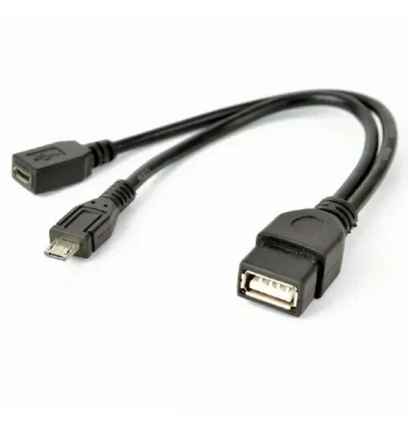 Adaptor USB Cablexpert A-OTG-AFBM-04, USB Type-A (F)/micro-USB (F) + micro-USB (M), 0,15m, Negru