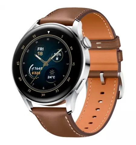 Ceas inteligent Huawei WATCH 3, 46mm, Carcasa Stainless Steel cu curea din piele Maro