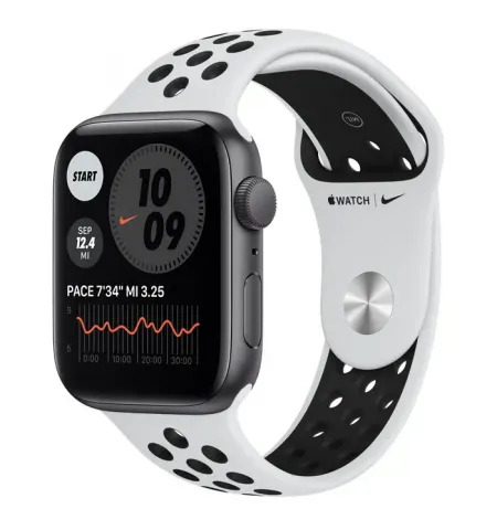 Умные часы Apple Watch SE MYYH2, 44мм, Алюминиевый корпус со спортивным ремешком Nike Pure Platinum/Black