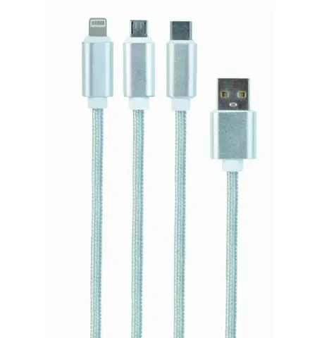 Cablu incarcare si sincronizare Cablexpert CC-USB2-AM31-1M-G, USB Type-A/Micro USB, Type-C, Lighting, 1m, Alb