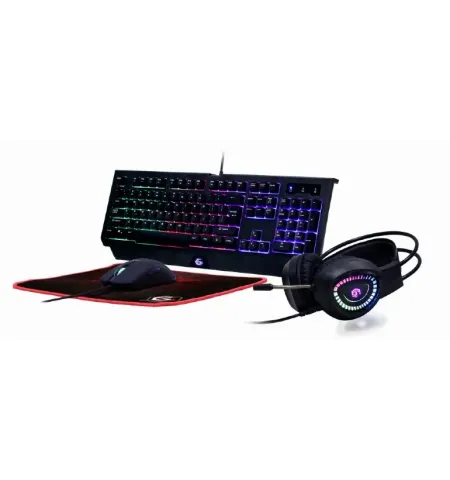 Set Tastatura + Mouse + Mouse Pad + Casti Gembird GGS-UMGL4-01-RU, Cu fir, Negru