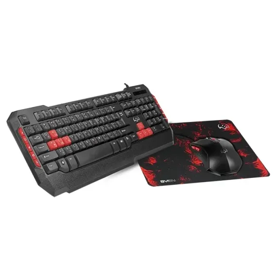 SET TASTATURA + MOUSE + MOUSE PAD SVEN GS-9000, CU FIR, NEGRU/ROSU