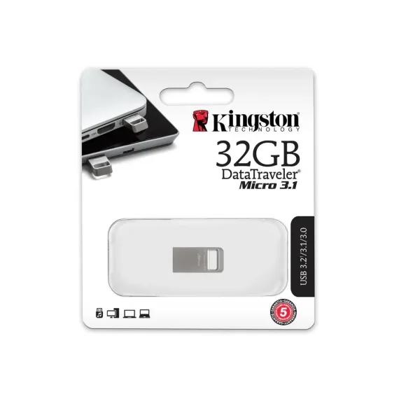 USB FLASH НАКОПИТЕЛЬ KINGSTON DATATRAVELER MICRO 3.1, 32ГБ, СЕРЕБРИСТЫЙ