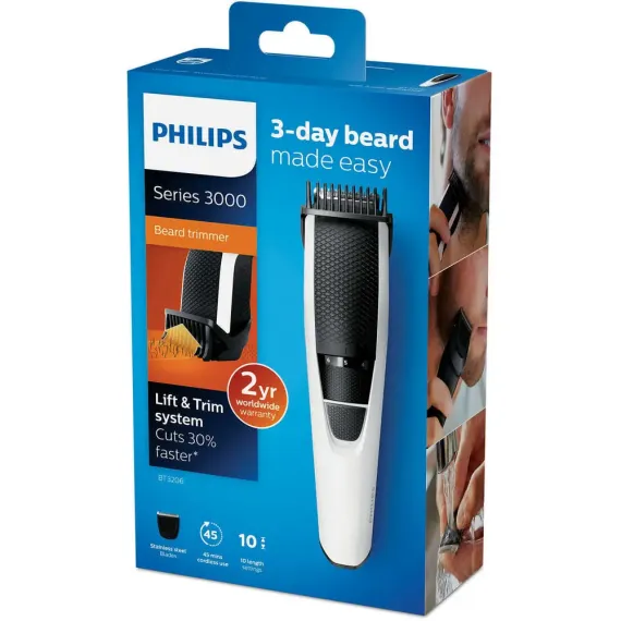 МУЖСКОЙ ТРИММЕР PHILIPS BEARDTRIMMER SERIES 3000 BT3206/14, ЧЕРНЫЙ БЕЛЫЙ