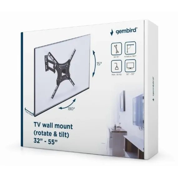 SUPORT INCLINAT PE PERETE GEMBIRD WM-55RT-05, NEGRU