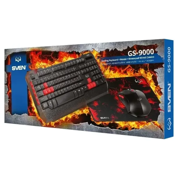 SET TASTATURA + MOUSE + MOUSE PAD SVEN GS-9000, CU FIR, NEGRU/ROSU