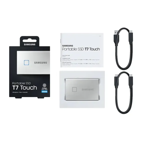 ВНЕШНИЙ ПОРТАТИВНЫЙ SSD-НАКОПИТЕЛЬ SAMSUNG PORTABLE SSD T7 TOUCH, 500 GB, СЕРЕБРИСТЫЙ (MU-PC500S/WW)