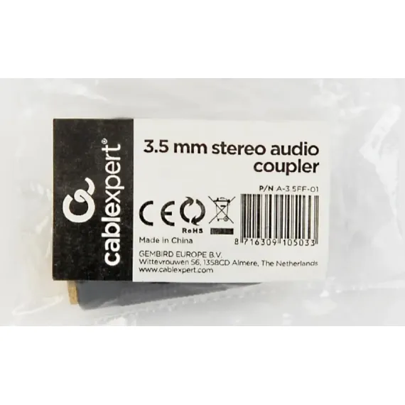 AUDIO ADAPTOR CABLEXPERT A-3.5FF-01, 3.5MM 3-PIN (F) - 3.5MM 3-PIN (F), NEGRU