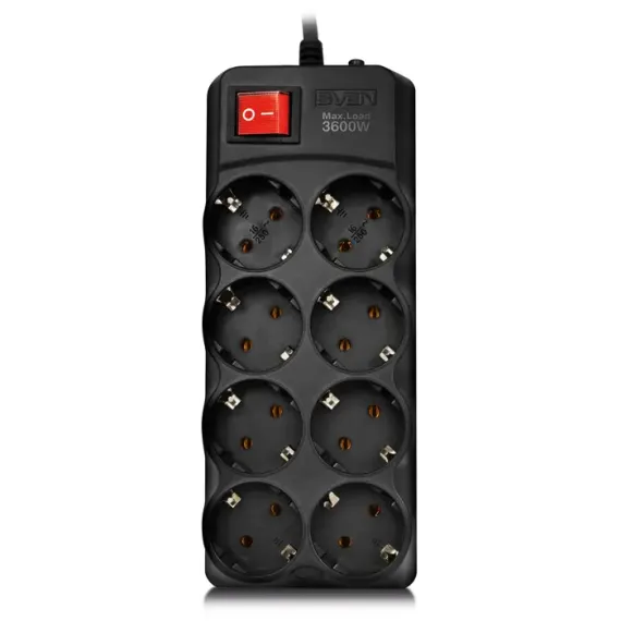 СЕТЕВОЙ ФИЛЬТР SVEN SF-08-16, 8 РОЗЕТОК, 3М, ЧЁРНЫЙ