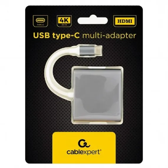 ВИДЕОАДАПТЕР CABLEXPERT A-CM-HDMIF-02-SG, USB-C (M) X USB-C (F) - XHDMI (F) X USB A (F), 0,1М, СЕРЕБРИСТЫЙ