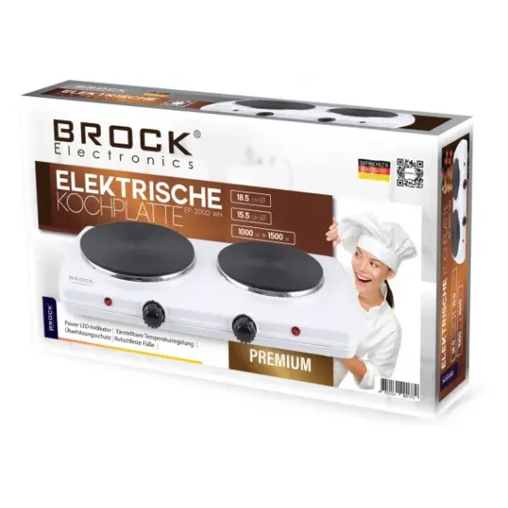 ЭЛЕКТИЧЕСКАЯ НАСТОЛЬНАЯ ПЛИТА BROCK EP2000WH, БЕЛЫЙ