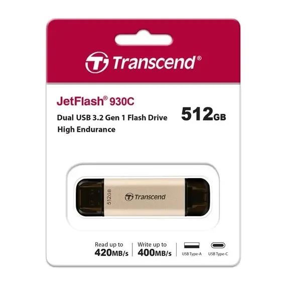 USB FLASH НАКОПИТЕЛЬ TRANSCEND JETFLASH 930C, 512ГБ, ЗОЛОТИСТЫЙ
