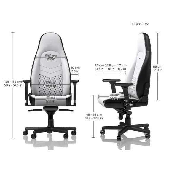 ИГРОВОЕ КРЕСЛО NOBLECHAIRS ICON, ИСКУССТВЕННАЯ КОЖА, БЕЛЫЙ/ЧЁРНЫЙ