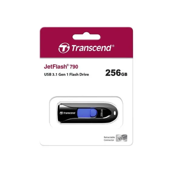 USB FLASH НАКОПИТЕЛЬ TRANSCEND JETFLASH 790, 256ГБ, ЧЁРНЫЙ