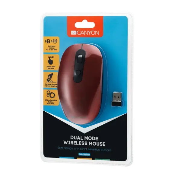 БЕCПРОВОДНАЯ МЫШЬ CANYON MW-9, КРАСНЫЙ