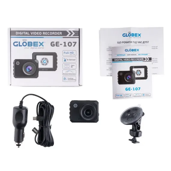 АВТОМОБИЛЬНЫЙ ВИДЕОРЕГИСТРАТОР GLOBEX GE-107, FULL-HD 1080P, ЧЁРНЫЙ