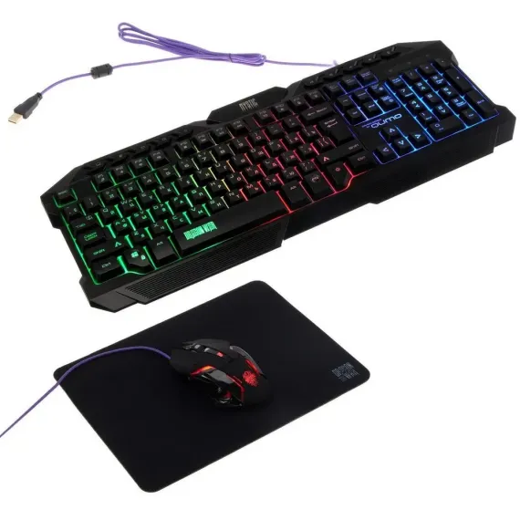 SET TASTATURA + MOUSE + MOUSE PAD QUMO MYSTIC, CU FIR, NEGRU