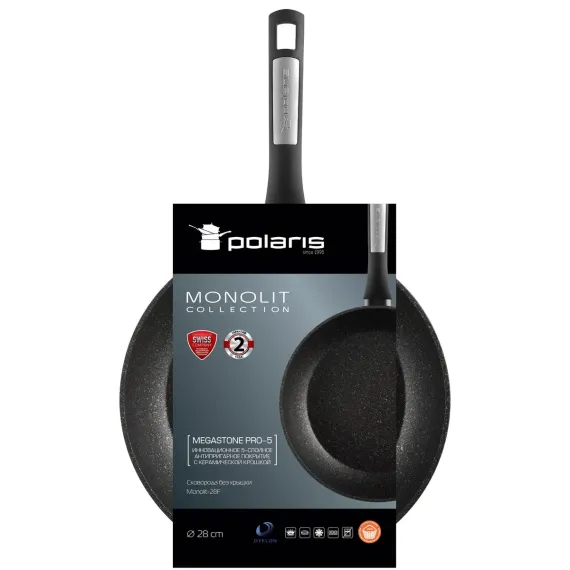 СКОВОРОДА POLARIS MONOLIT-28F, 28СМ, ЧЁРНЫЙ
