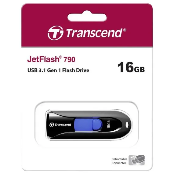 USB FLASH НАКОПИТЕЛЬ TRANSCEND JETFLASH 790, 16ГБ, ЧЁРНЫЙ