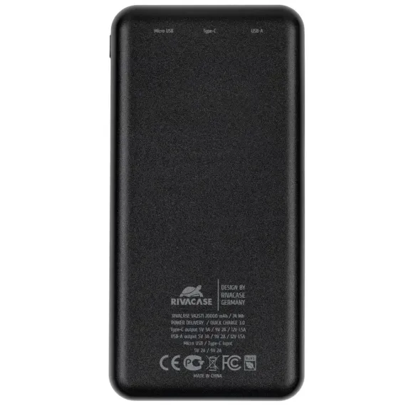 ACUMULATOR EXTERN RIVACASE VA2571, 20000MAH, NEGRU