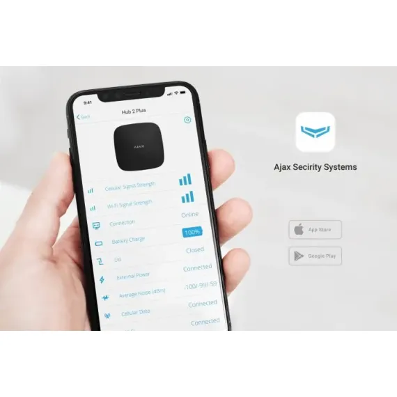 PANOU INTELIGENT DE CONTROL AL ALARMEI AJAX HUB 2 PLUS, NEGRU