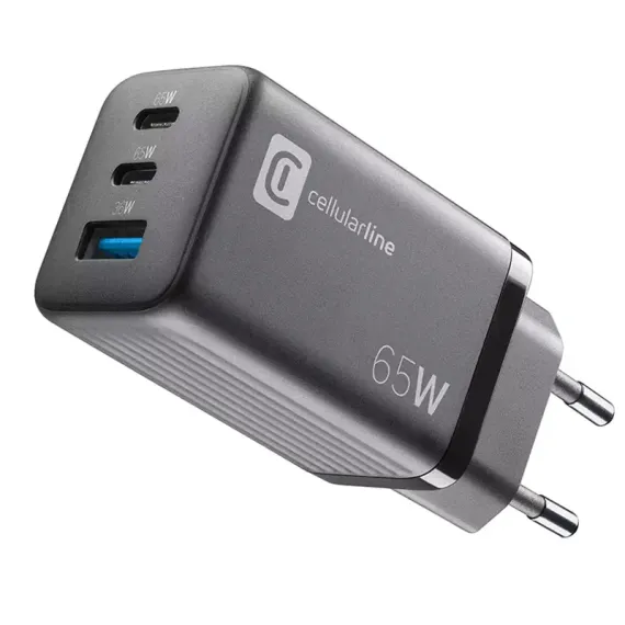 INCARCATOR CELLULARLINE WALL CHARGER GAN, 3 PORTS, 65W, NEGRU