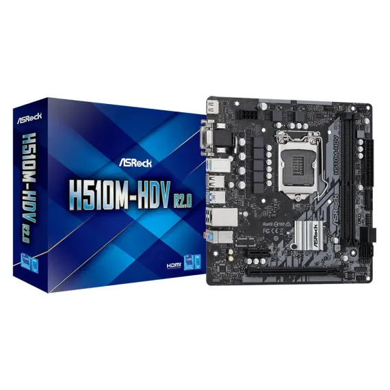 PLACA DE BAZA ASROCK H510M-HDV R2.0, LGA1200, INTEL H510, MICRO-ATX