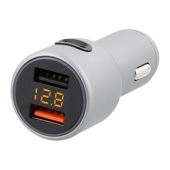 USB CAR CHARGER - TELLUR, CCY3 2XUSB (QC 3.0 + 2.4A), TYPE-C (2.4A), ALUMINIUM ALLOY, DISPLAYS VOLTAGE, WHITE  TLL151161
