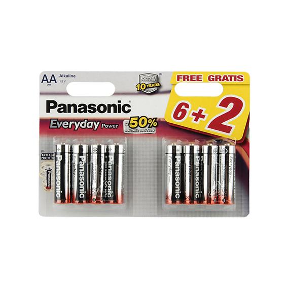 7872 BATERIE PANASONIC ALKALINE EVERYDAY, AA BLISTER 6 + 2 GRATIS,  LR6REE/8B2F