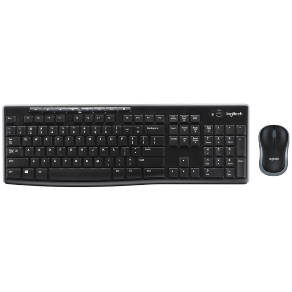 LOGITECH WIRELESS COMBO MK270, MULTIMEDIA KEYBOARD & MOUSE, 8-KEYS, SPILL-RESISTANT, NANO RECEIVER, USB, RETAIL