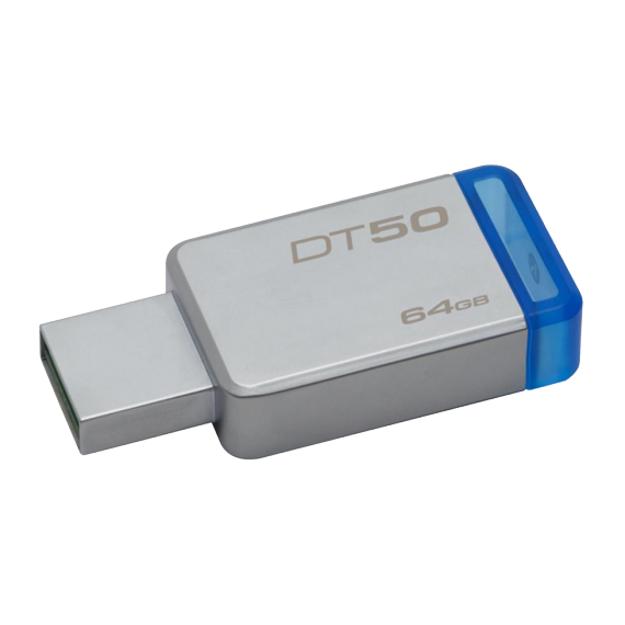 64GB  USB3.1  KINGSTON DATATRAVELER 50 64GB SILVER/BLUE, METAL  (READ 110 MBYTE/S, WRITE 15 MBYTE/S)  DT50/64G