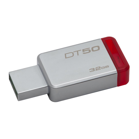 32GB  USB3.1  KINGSTON DATATRAVELER 50 32GB SILVER/RED, METAL  (READ 110 MBYTE/S, WRITE 15 MBYTE/S) "DT50/32GB